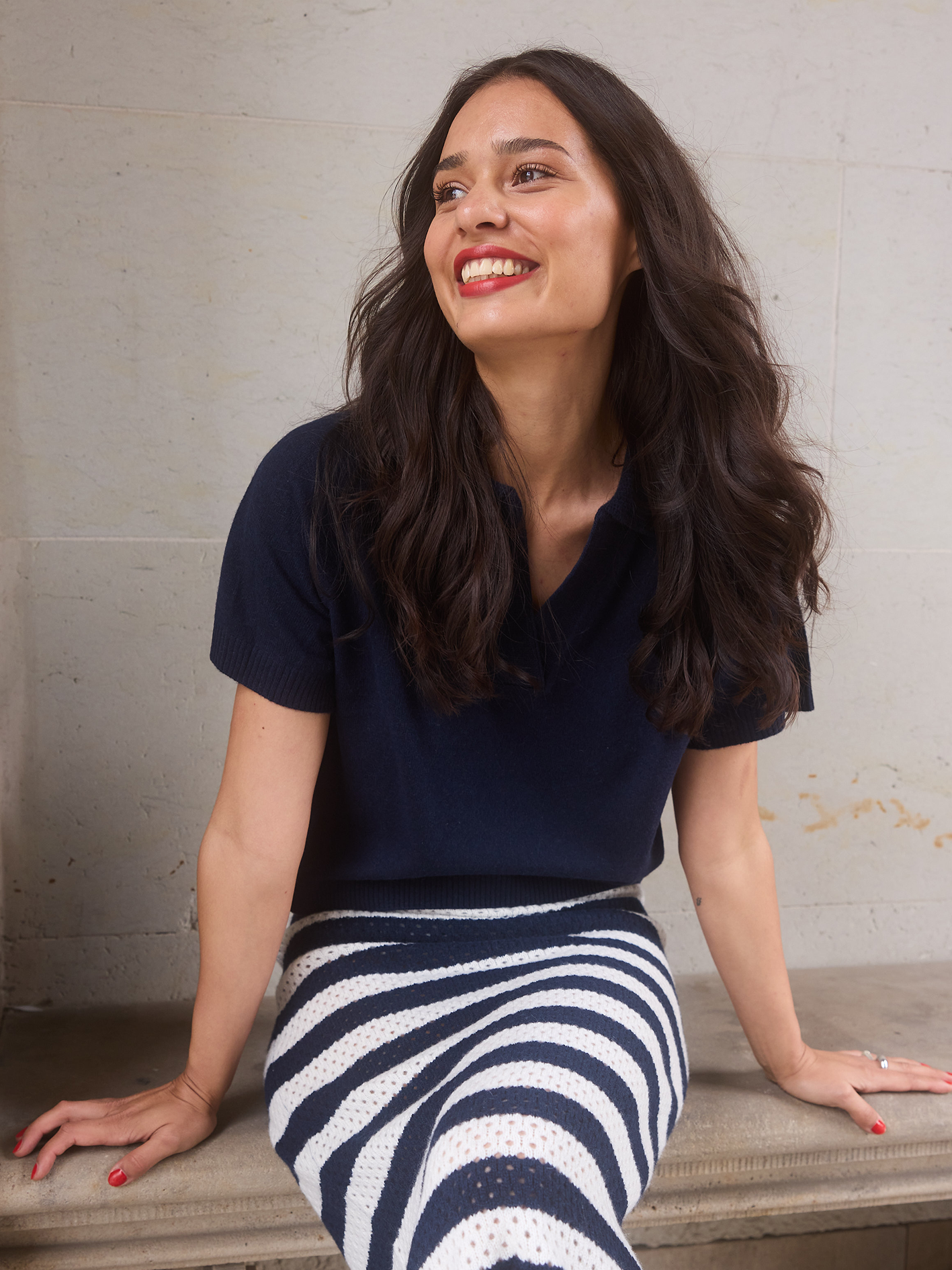 Bella Polo T-shirt - Wuth Copenhagen - Polo cashmere t-shirt i navy