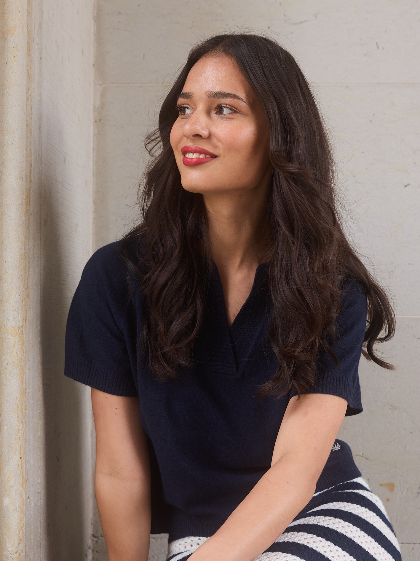 Bella Polo T-shirt - Wuth Copenhagen - Polo cashmere t-shirt i navy