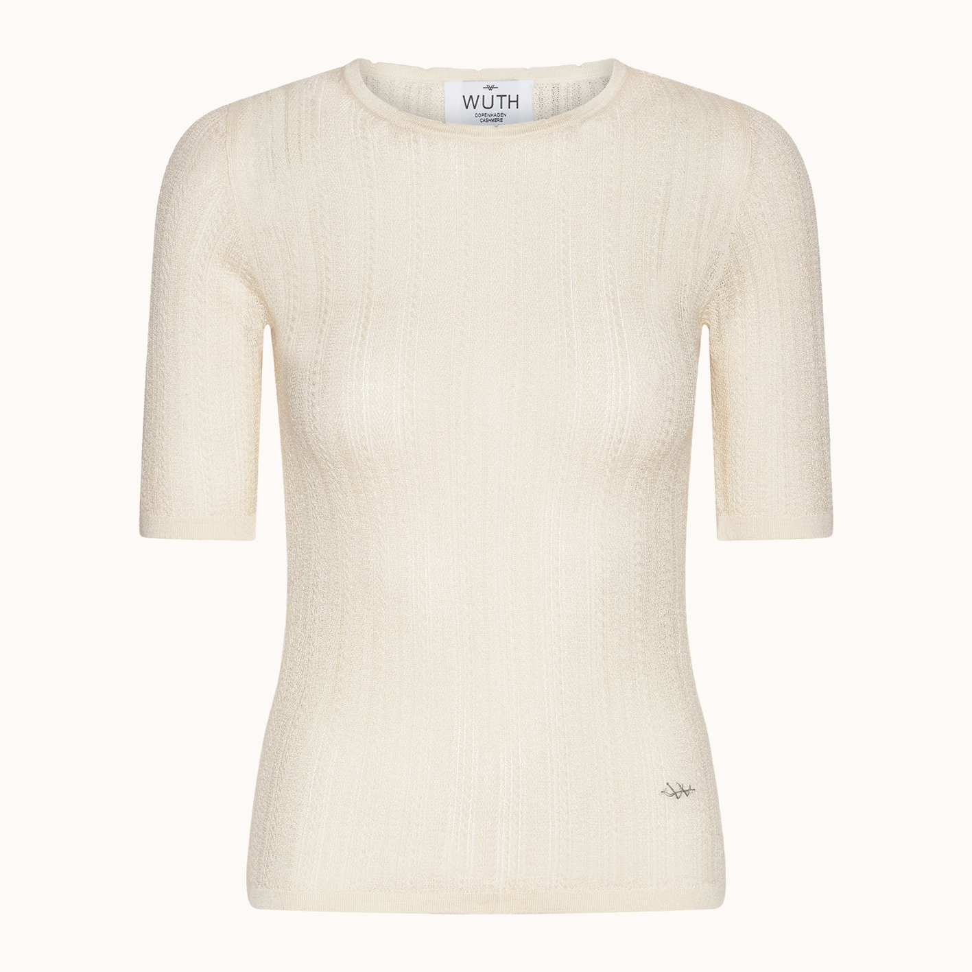 Elegant silke cashmere kabelstrik t-shirt fra Wuth Copenhagen i Cream