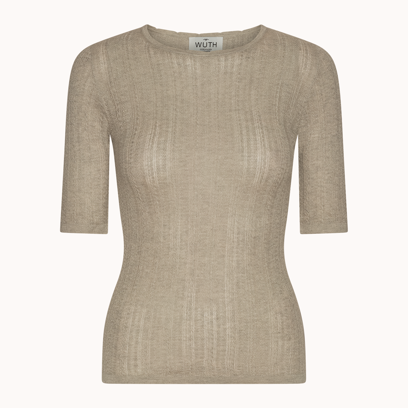 Elegant silke cashmere kabelstrik t-shirt fra Wuth Copenhagen i Walnut brun.