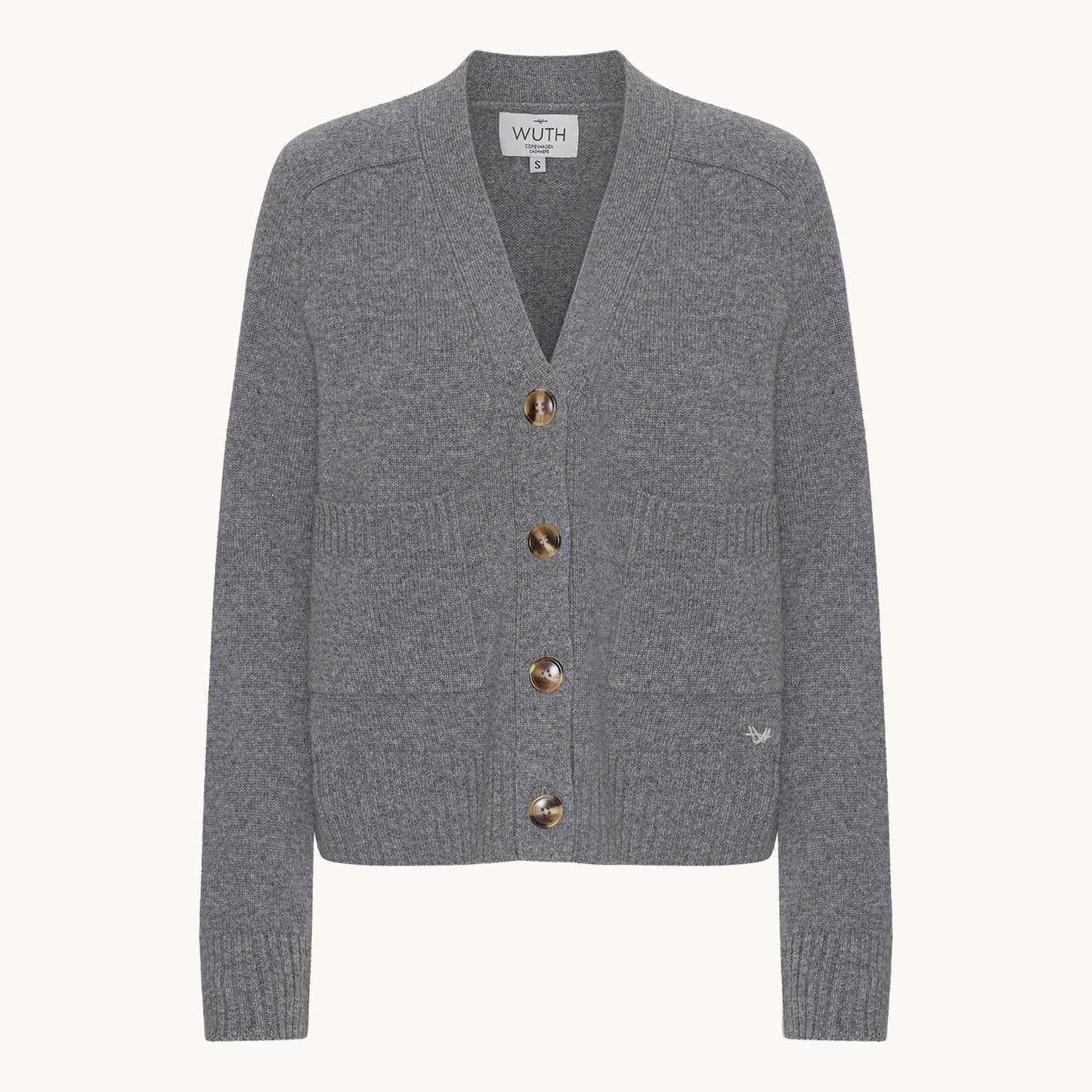 Grandpa Cardigan - Wuth Copenhagen - Casual cashmere cardigan med V-hals i mørkegrå