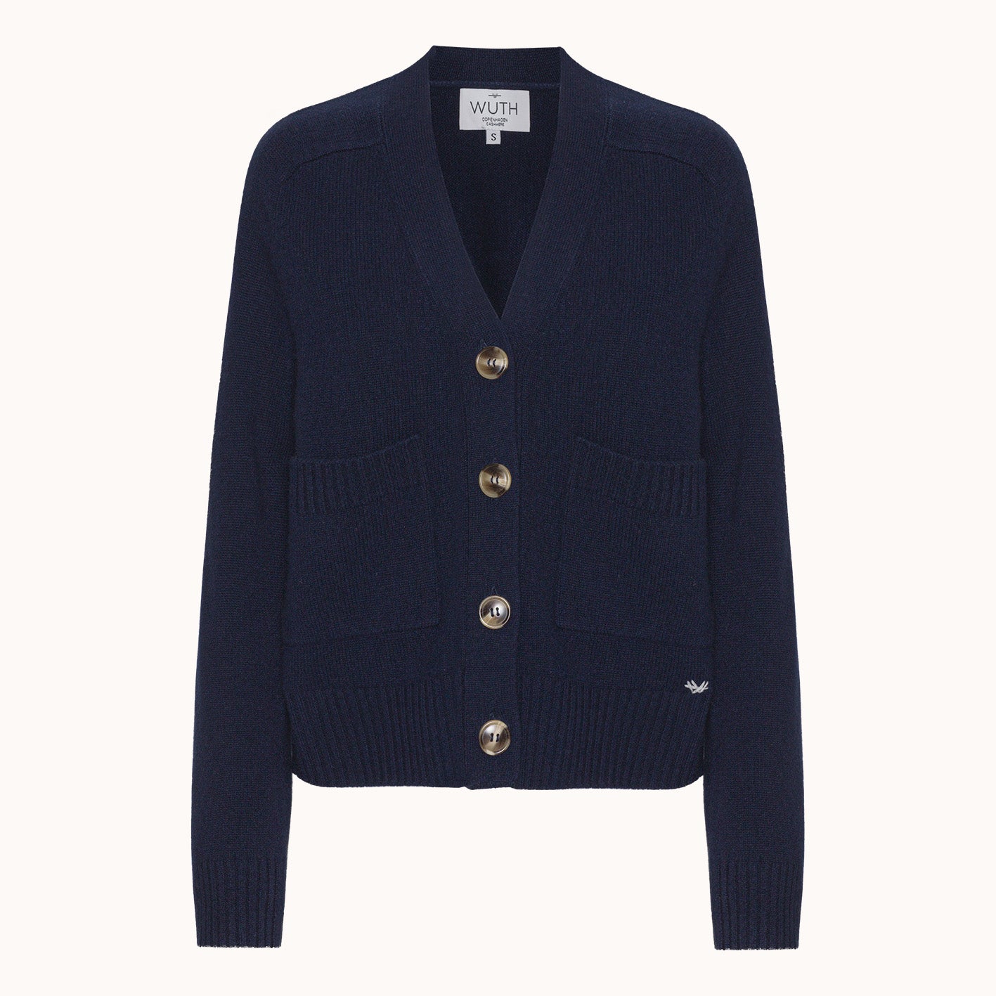 Grandpa Cardigan - Wuth Copenhagen - Casual cashmere cardigan med V-hals i navy