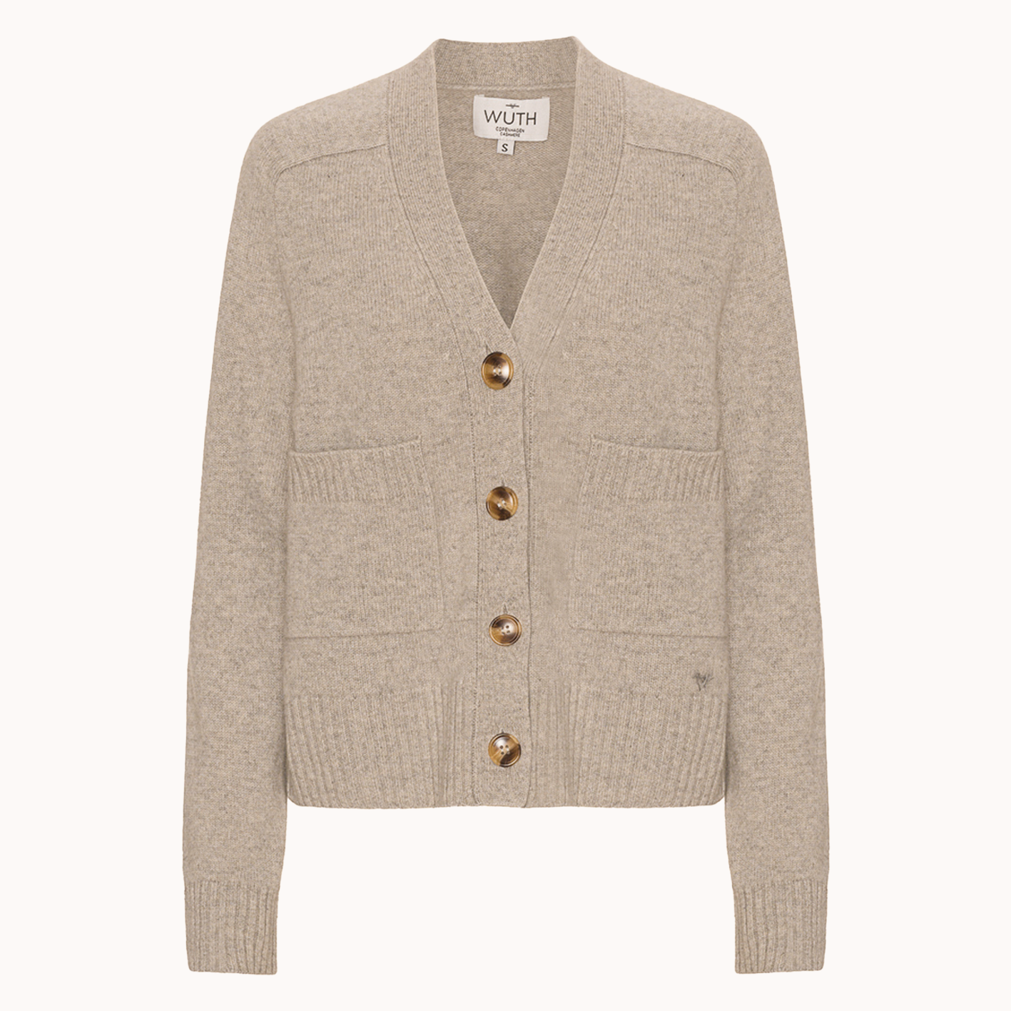 Grandpa Cardigan - Wuth Copenhagen - Casual cashmere cardigan med V-hals i Oat
