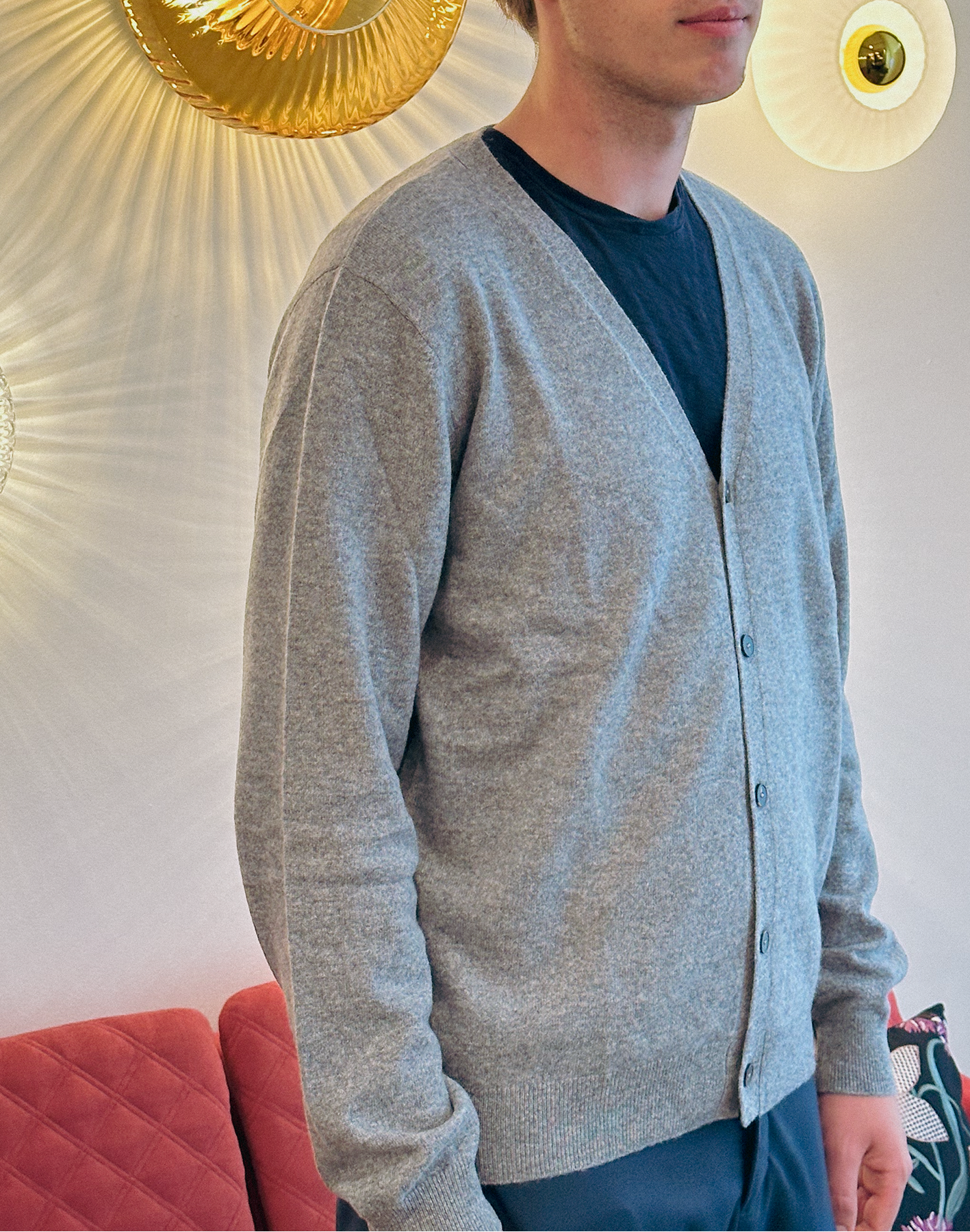 Eksklusiv herre cardigan i 100% cashmere fra Indre Mongoliet