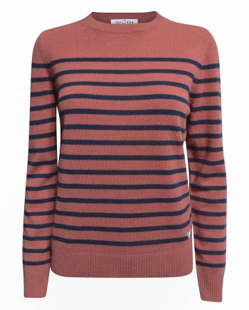 Striped cashmere sweater in 100% premium cashmere from Inner Mongolia with round neck, simple and colored stripes, and rib knit from danish cashmere brand Wuth Copenhagen.